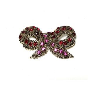 Brooch Bow Rhinestones Gold Tone Vintage Estate